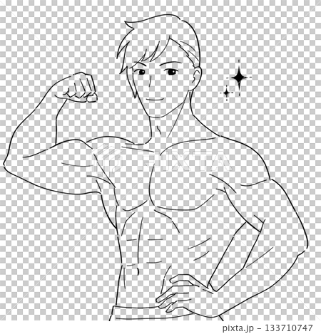 筋肉ムキムキの男性　白黒イラスト 133710747