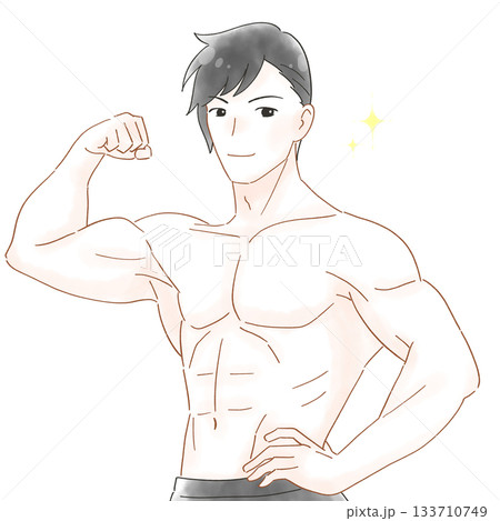 筋肉ムキムキの男性 水彩風イラスト 筋肉ムキムキの男性 水彩風イラスト 133710749