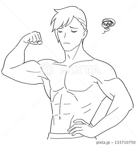 筋肉ムキムキの男性　白黒イラスト 133710750
