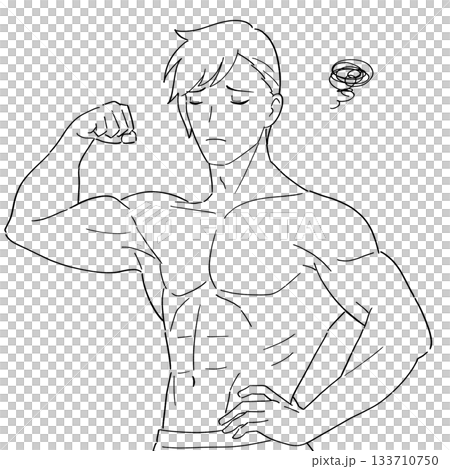 肌肉男的黑白插圖 133710750