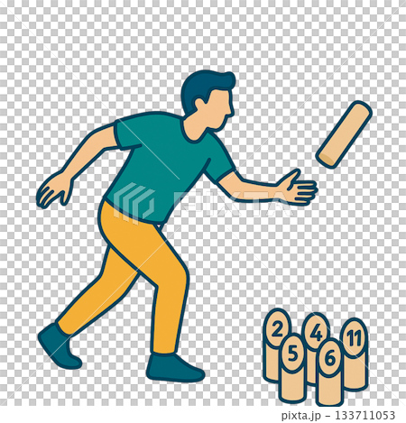モルックをする男性のシンプルなイラスト 133711053
