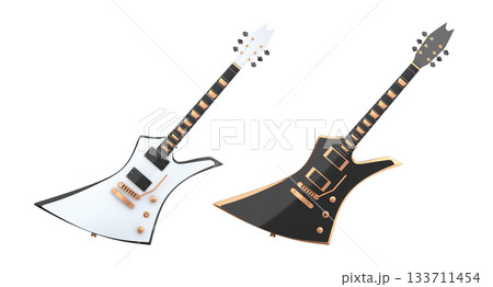 Set of electric acoustic guitar isolated on white transparent background. 133711454