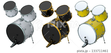 Set of realistic drums with metal cymbals or drumset on white background Set of realistic drums with metal cymbals or drumset on white background 133711461