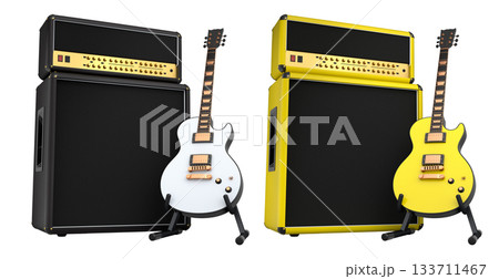 Set of amplifier with acoustic guitar isolated on white background. Set of amplifier with acoustic guitar isolated on white background. 133711467