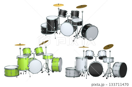 Set of realistic drums with metal cymbals or drumset on white background Set of realistic drums with metal cymbals or drumset on white background 133711470