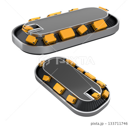 Set of Airport luggage conveyor belt or baggage claim area with suitcases on white. Set of Airport luggage conveyor belt or baggage claim area with suitcases on white. 133711746