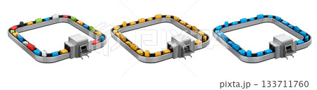 Set of Airport luggage conveyor belt or baggage claim area with suitcases on white. Set of Airport luggage conveyor belt or baggage claim area with suitcases on white. 133711760