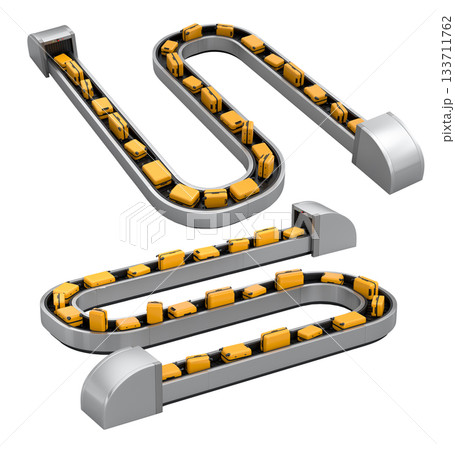 Set of Airport luggage conveyor belt or baggage claim area with suitcases on white. Set of Airport luggage conveyor belt or baggage claim area with suitcases on white. 133711762