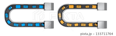 Set of Airport luggage conveyor belt or baggage claim area with suitcases on white. 133711764