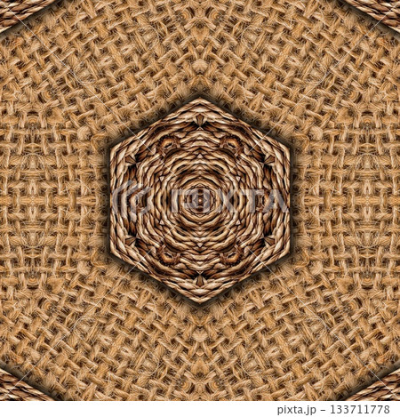 Rustic Jute Fabric Pattern with Woven Burlap Texture craft background. Natural Jute Sack. Organic Burlap Texture for any fashion Design Use 133711778