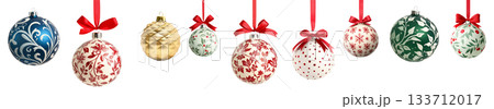 Various Christmas ornaments including baubles, stars, pine cone isolated on white background, New Yeaw and Christmas holidays Various Christmas ornaments including baubles, stars, pine cone isolated on white background, New Yeaw and Christmas holidays 133712017