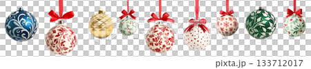 Various Christmas ornaments including baubles, stars, pine cone isolated on white background, New Yeaw and Christmas holidays Various Christmas ornaments including baubles, stars, pine cone isolated on white background, New Yeaw and Christmas holidays 133712017