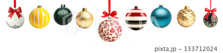 Various Christmas ornaments including baubles, stars, pine cone isolated on white background, New Yeaw and Christmas holidays Various Christmas ornaments including baubles, stars, pine cone isolated on white background, New Yeaw and Christmas holidays 133712024