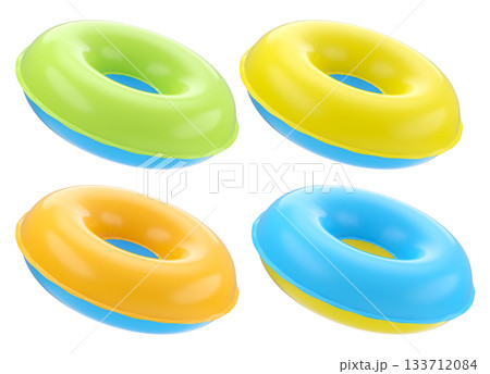 Set of inflatable rings for kids in swimming pool on white background. Set of inflatable rings for kids in swimming pool on white background. 133712084
