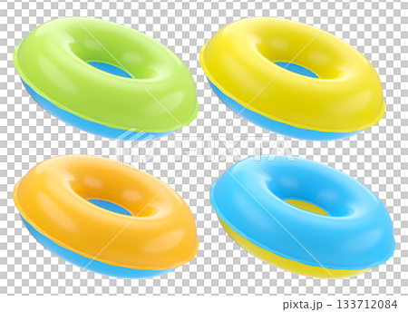 Set of inflatable rings for kids in swimming pool on white background. Set of inflatable rings for kids in swimming pool on white background. 133712084