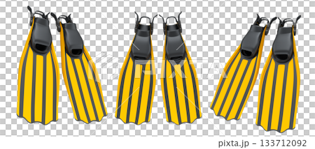 Set of diving flippers for summer holidays and snorkeling on white background. 133712092