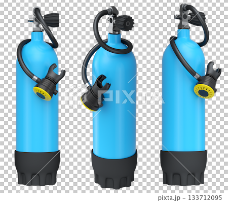 Set of diving tank full oxygen for snorkeling on white background. 133712095