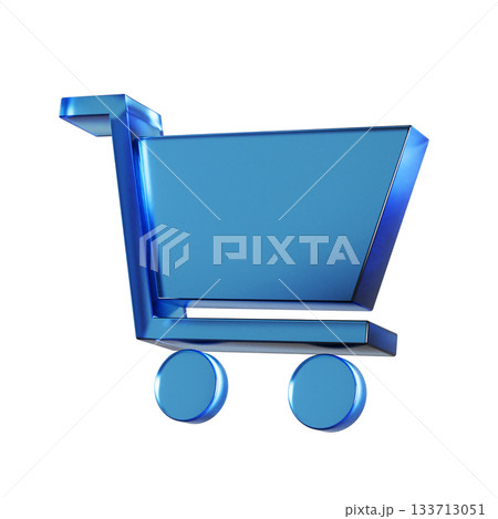 買い物カートのフラットなアイコンの3Dイラスト。透明感のある青いグラスモーフィズムなマーク 133713051
