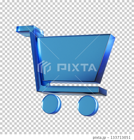 買い物カートのフラットなアイコンの3Dイラスト。透明感のある青いグラスモーフィズムなマーク 133713051