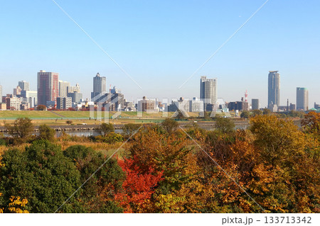秋の北区浮間から望む埼玉県川口市街 133713342