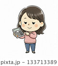 電卓を指しながら説明する女性キャラクター 133713389