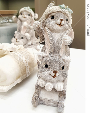Christmas souvenirs, bunny figurines on sleds 133714659
