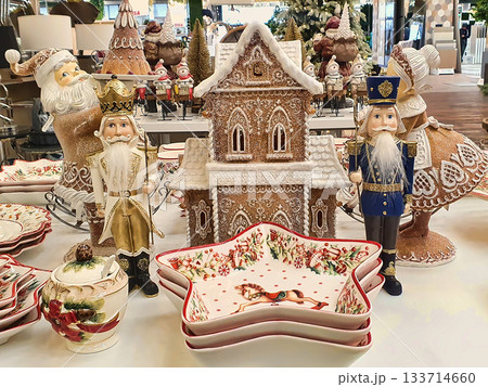 Christmas souvenirs, fairy-tale figurines of people and animals, tableware with New Year's ornaments 133714660