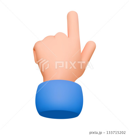 3D cartoon hand with blue sleeve making gesture 133715202