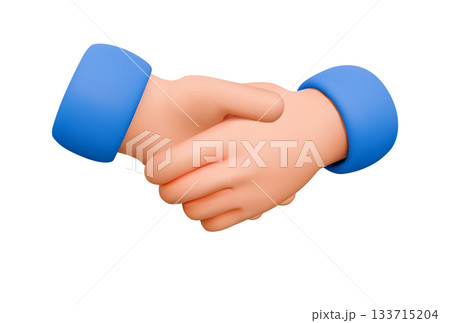3D Style Handshake Illustration With Blue Sleeves 3D Style Handshake Illustration With Blue Sleeves 133715204
