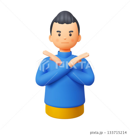 3D Cartoon Character Making X Gesture 133715214