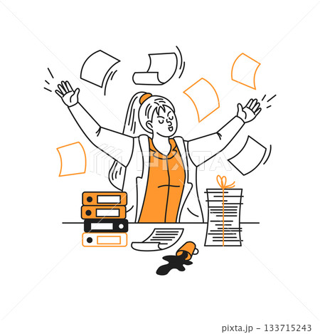 Cartoon Businesswoman Overwhelmed with Paperwork Cartoon Businesswoman Overwhelmed with Paperwork 133715243