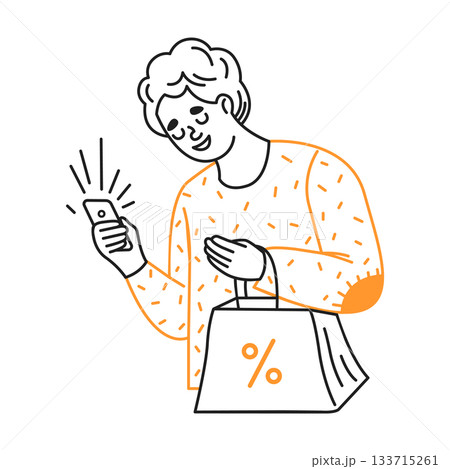 Person Checking Phone and Holding Shopping Bag 133715261