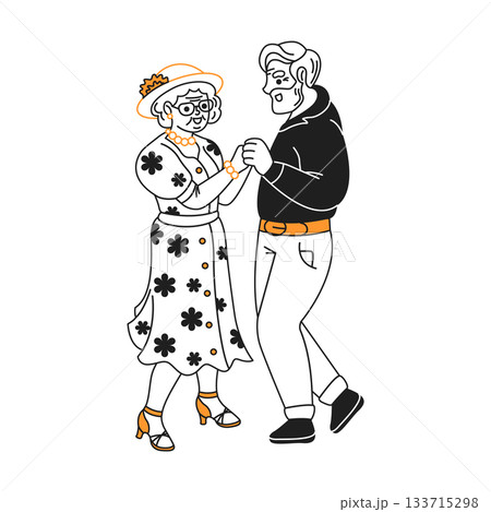 Elderly Couple Joyful Dance Illustration 133715298