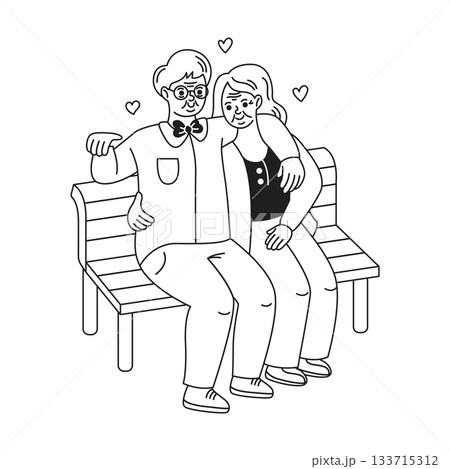 Elderly Couple Enjoys Time on Bench 133715312