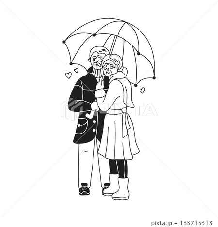 Elderly Couple Sharing an Umbrella 133715313