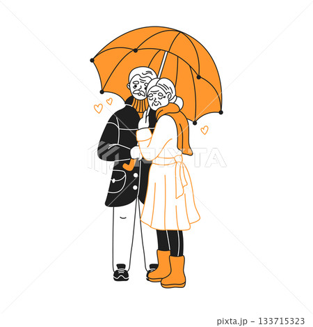 Elderly Couple Under an Orange Umbrella Elderly Couple Under an Orange Umbrella 133715323