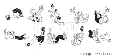 Monochrome Illustrations of Falling People Monochrome Illustrations of Falling People 133715351