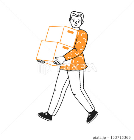 Person Carrying Two Cardboard Boxes Illustration 133715369