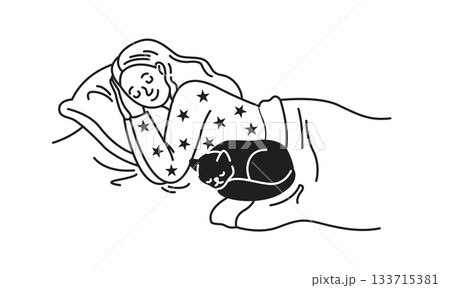 Woman Sleeping Peacefully with Cat Woman Sleeping Peacefully with Cat 133715381