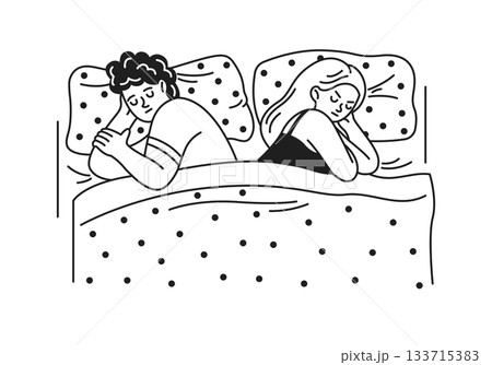 Couple Sleeping in Bed with Back to Back Couple Sleeping in Bed with Back to Back 133715383
