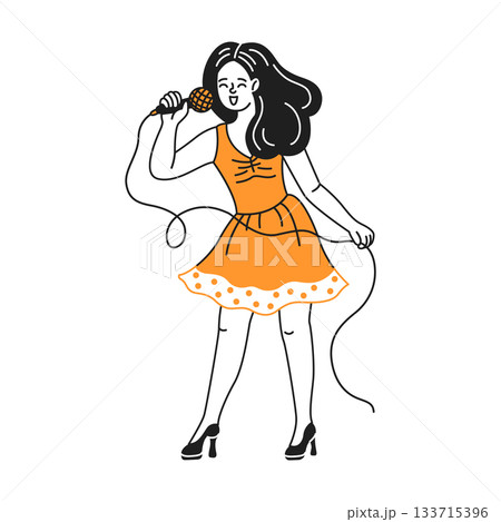 Illustration of woman singing with microphone 133715396