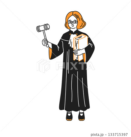 Illustration of a Judge Holding Gavel and Files Illustration of a Judge Holding Gavel and Files 133715397