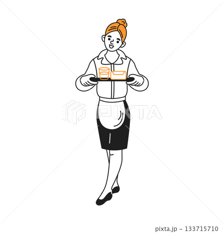 Waitress Serving Drinks and Food Illustration Waitress Serving Drinks and Food Illustration 133715710