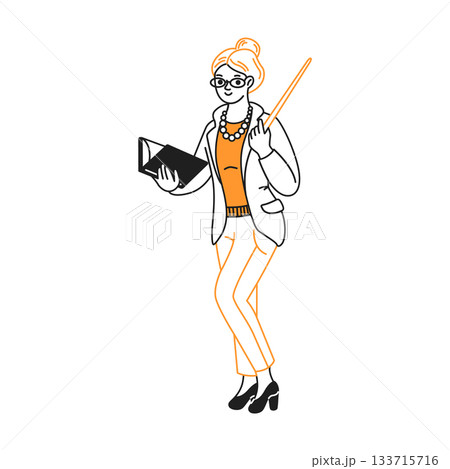 Female Teacher with Book and Pointer 133715716