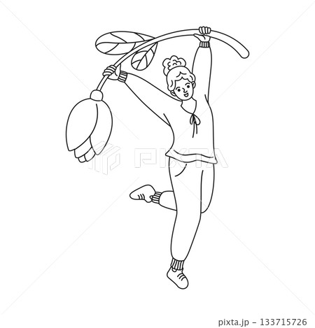 Woman Swinging on a Giant Flower Outline Woman Swinging on a Giant Flower Outline 133715726