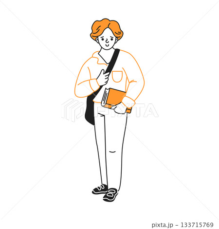 Young Student Holding a Book and Bag 133715769