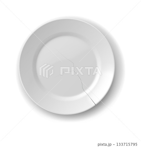 Cracked White Plate on White Background Cracked White Plate on White Background 133715795