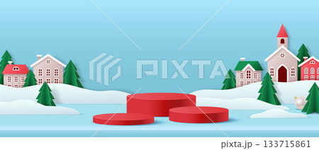 Winter Village Background with Snowy Scenery 133715861