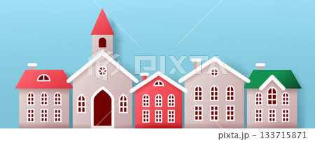 Colorful Houses Illustration on Blue Background 133715871