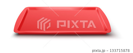 Red Plastic Tray on White Background Red Plastic Tray on White Background 133715878